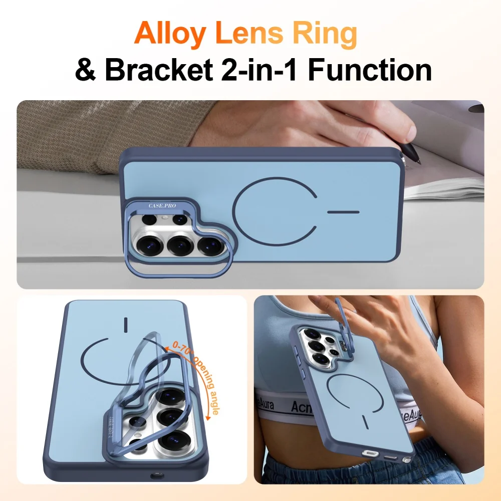 Magnetic Silicone Ring Lens Stand Case with Shockproof Bumper Cover - Magsafe Compatible