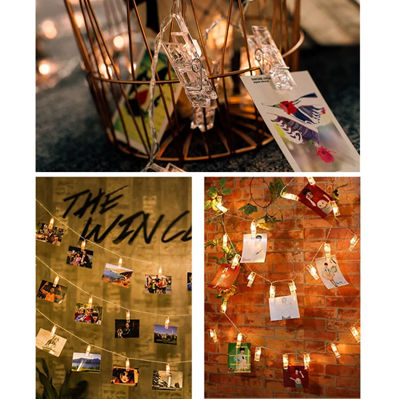 

Wood Photo Clip Lamp Christmas Holiday Party Wedding Xmas Decoration Fairy Lights 5/10M Battery Operated USB LED String Lights