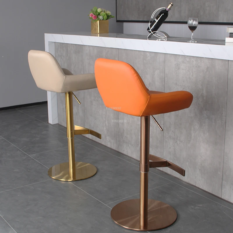 

Modern Luxury Bar Chairs Stainless Steel Nordic Simple High Bar Chairs Lift Rotating Metal Taburetes Cocinas Home Furniture