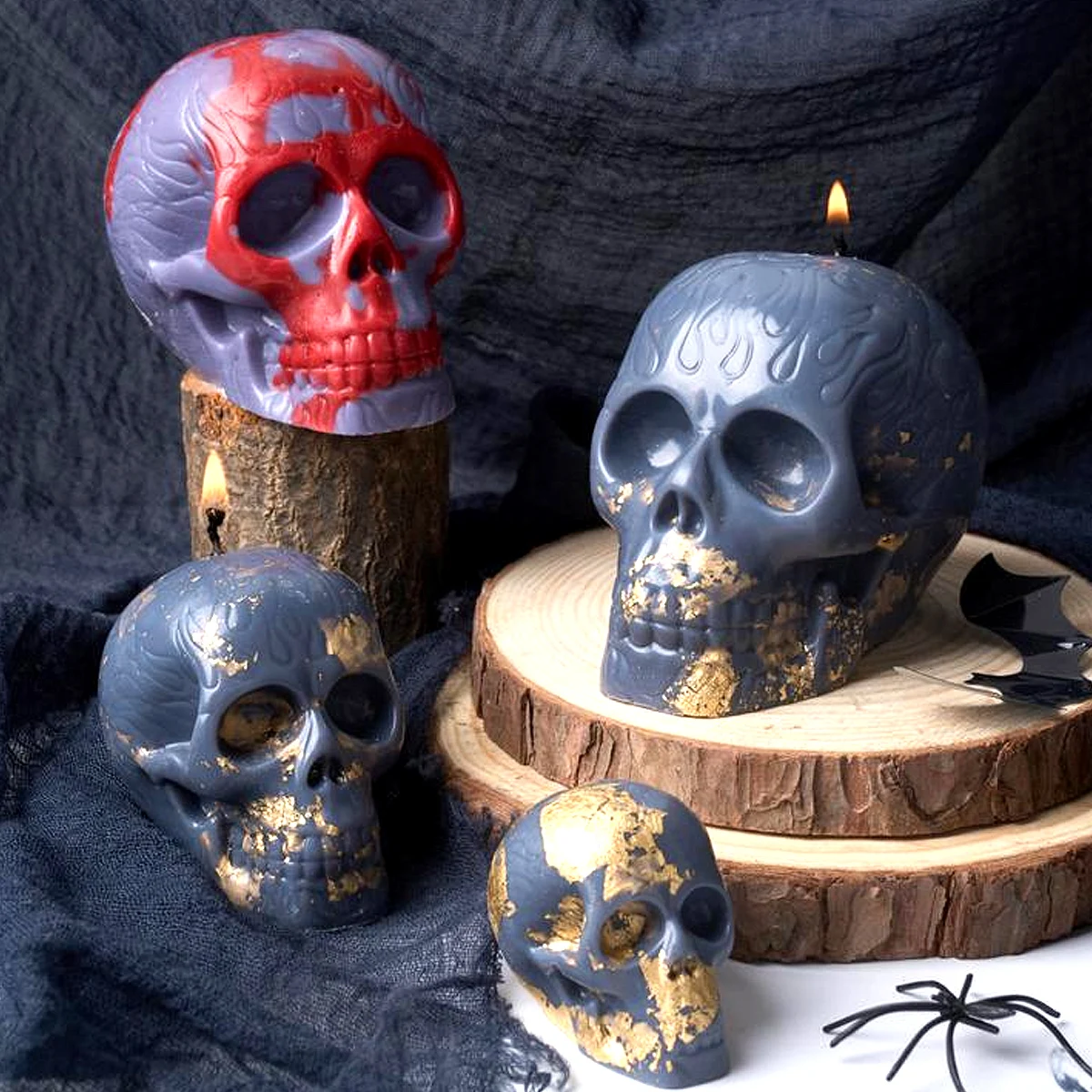 3D Skull Silicone Candle Mold DIY Halloween Ornaments Craft Making Soap Plaster Resin Casting Molds Home Party Decor Art Gifts