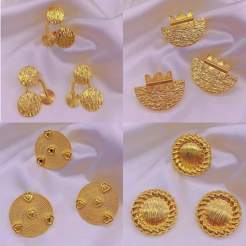 Gold Color Jewelry Sets for Women New Trendy Clip Earrings for Women Adjustable Ring Personality Glossy Jewelry Accessory Gifts