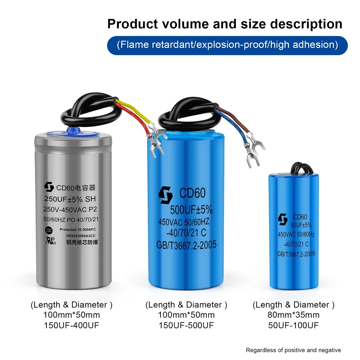 CD60 Motor Run Capacitor 450V 50/75/100/150/200/250/300/350/400UF Motor Starting Capacitor For Water Pump Air Conditioner