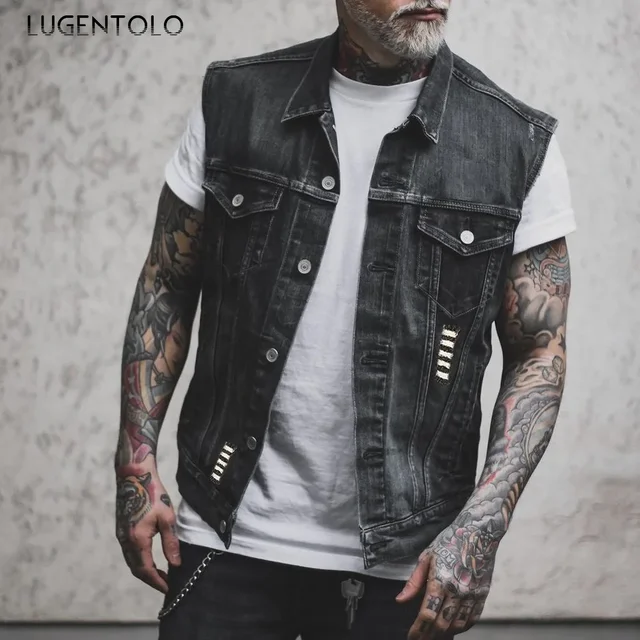 Chaqueta vaquera de calavera para hombre, chaleco vaquero de motocicleta de talla grande, ropa de calle de primavera y verano 2