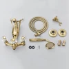 Onyzpily Gold/Antique Brass Washroom Bathtub Faucet Wall Mounted Swan Faucets Dual Handle Control Crystal Grip 5