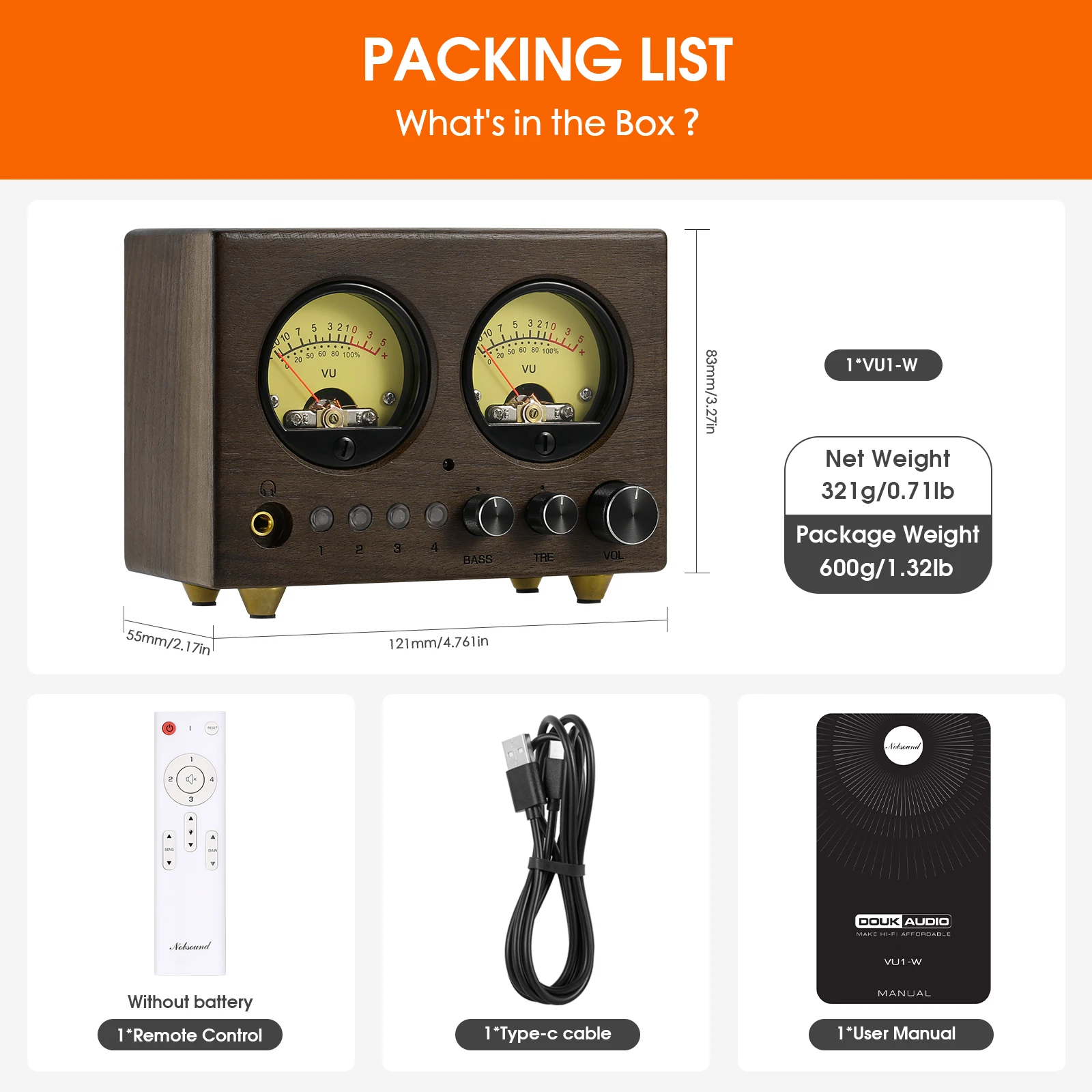 Nobsound PRO 6K4 Bluetooth Vacuum Tube Amplifier VU Meter USB