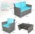 4 Pieces Patio Furniture Set, All Weather Outdoor Sectional Rattan Sofa Set with Cushions & Tempered Glass Table (Turquoise) #4