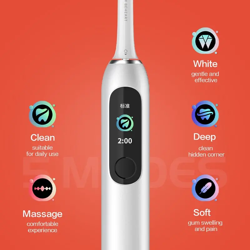 BEHEART W1 Sonic Electric Toothbrushes Touchscreen Whiten Intelligent Toothbrush for Adult Original Brush Tips Replacement Heads