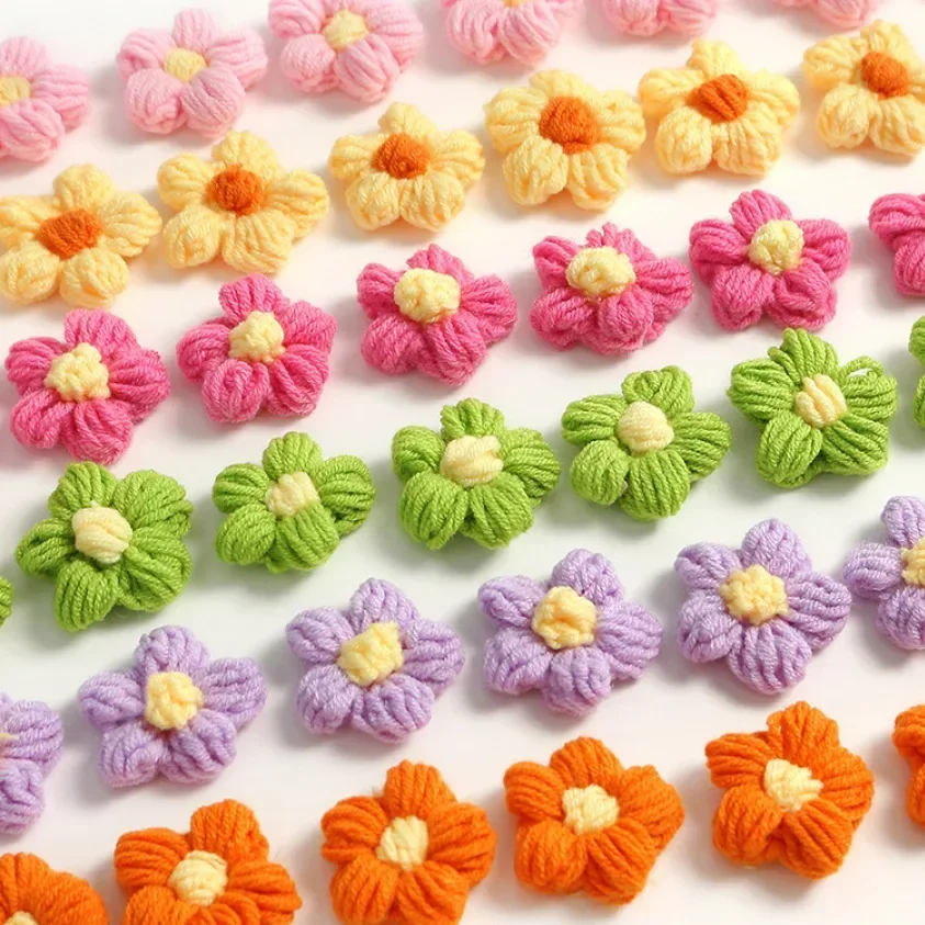 Hand-Knitted Colorful Floral Applique Patches