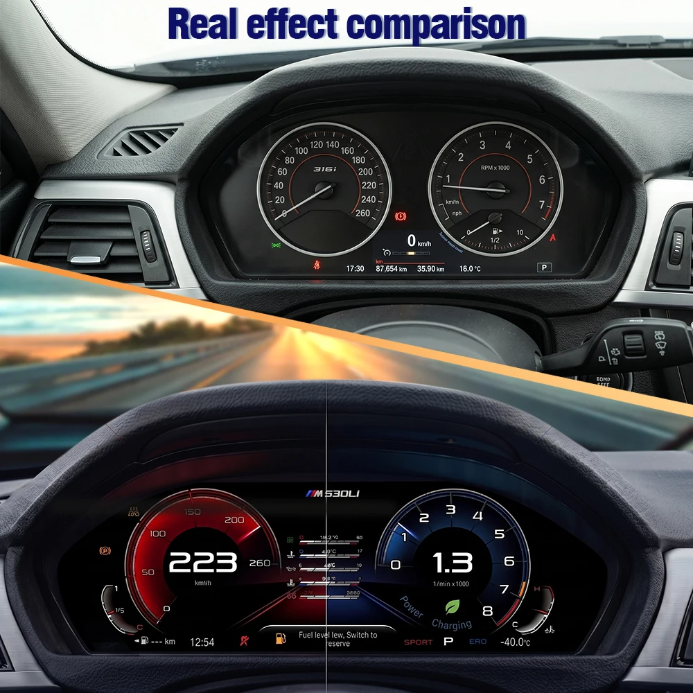 AUTOTOP Panel de Instrumentos Digital Virtual de 12.3" 6WB para BMW Serie 5 y 6 E60 E61 E63 E64 2004-2010, Actualización del Velocímetro del Tablero, CarPlay Inalámbrico, Android Auto, AirPlay, Navegación GPS, Bluetooth, Mapas en Línea, Música, Llamadas, Retrofit 2