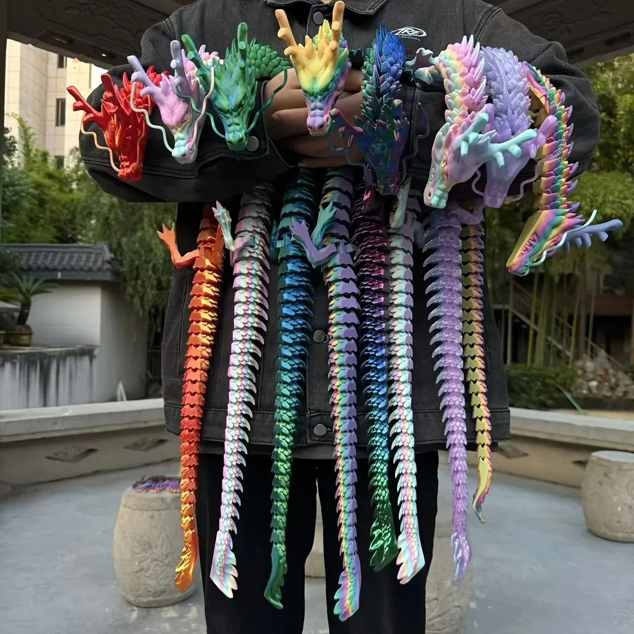 90cm Huge 3D Printed Joint Mobility Loong Figurines Ornaments Creative Dragon Plants Rockery Fish Tank Landscaping Decoration