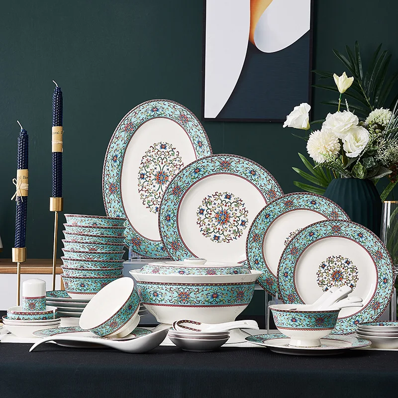 

Tableware set Jingdezhen 70 families bone china dishes set enamel color ceramic tableware gifts