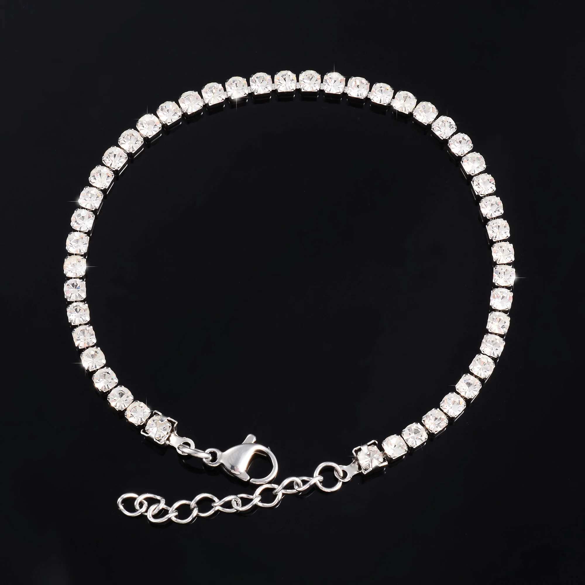 Sparkly Cubic Zirconia Tennis Bracelet for Women Rhinestone Chain Minimalist Crystal Bangle Stainless Steel Jewelry Accessories