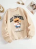 Autumn Winter Womens Pullover California Letter Trend Bear Printing Hoodie Loose Crewneck Warm Fleece Sweatshirt Street Clothing 5