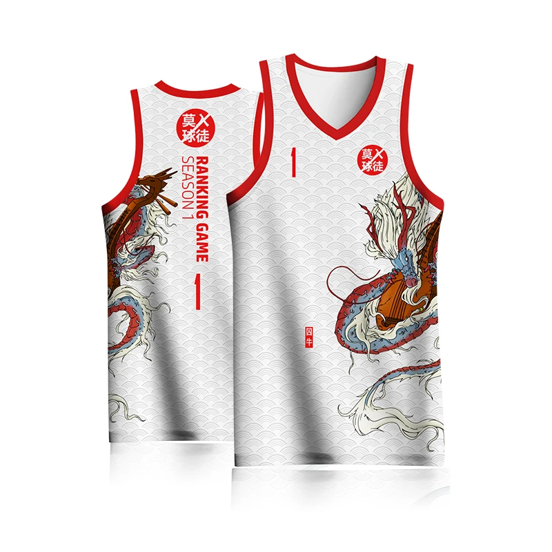thumbnail image 1 of Camisetas de baloncesto BASKETMAN para hombre personalizables con sublimación completa, nombre del equipo, número, logotipo impreso, patrón de dragón, ropa de entrenamiento, 1 of 5