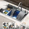 Stainless Steel Kitchen Sink Multifunction Waterfall Sinks Large Single Slot Digital Display Faucet Set Dishwashing Sinks 1