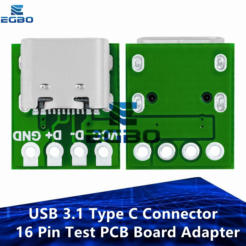 1 ~ 10PCS EGBO USB 3,1 Typ C Stecker 16 Pin Test PCB Board Adapter 16P Stecker Buchse für Daten Linie Draht Kabel Transfer
