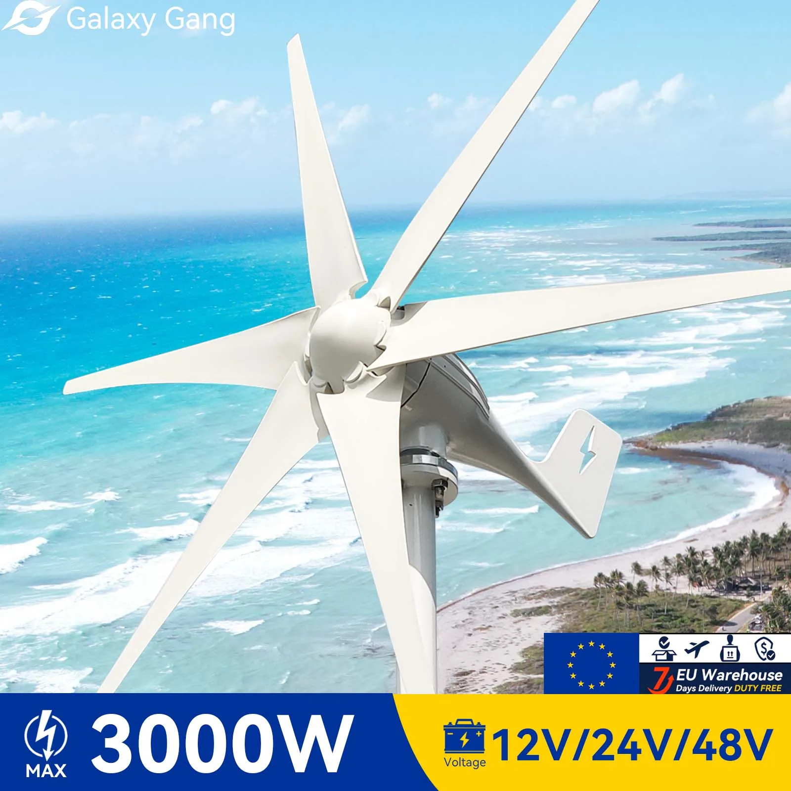 

Galaxy Gang 6 Blades Windmills Wind Turbine Generator Free Energy China Factory 3000W 12V 24V 48V With Mppt Charge Controller