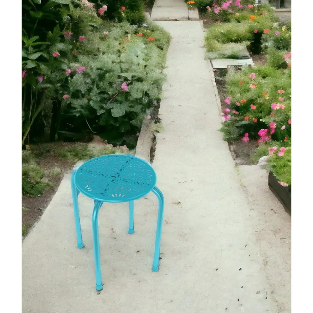 Durable Solid Metal Stool, Powder Coated Finish in Turquoise 5