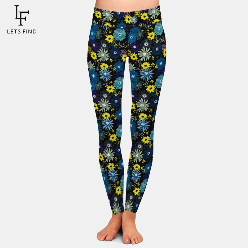 seamless fitness women leggings fashion patchwork print high waist elastic push up ankle length polyester leggings women LETSFIND High Waist Women Leggings Fashion 3D Flowers Digital Printing Elastic High Waist   Ankle-Length Leggings