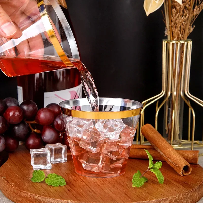 25PCS Disposable Champagne Clear Plastic Cup Outdoor Picnic Cup Drinking for Parties Birthdays Weddings Cocktail Party