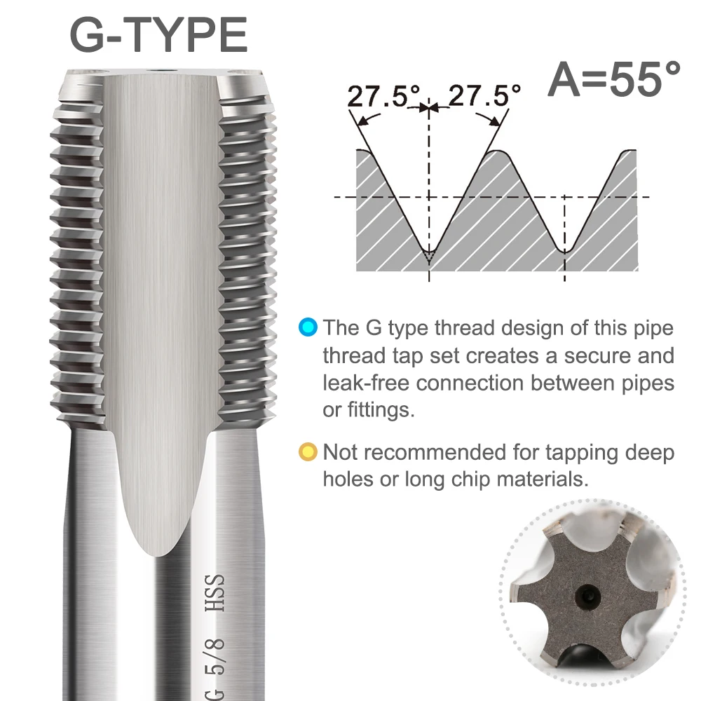 XCAN 1개 HSS 테이퍼 파이프 탭 BSP 금속 나사산 절삭 공구 수공구 G1/16 G1/8 G1/4 G3/8 G1/2 G5/8 G3/4 G7/8 G1