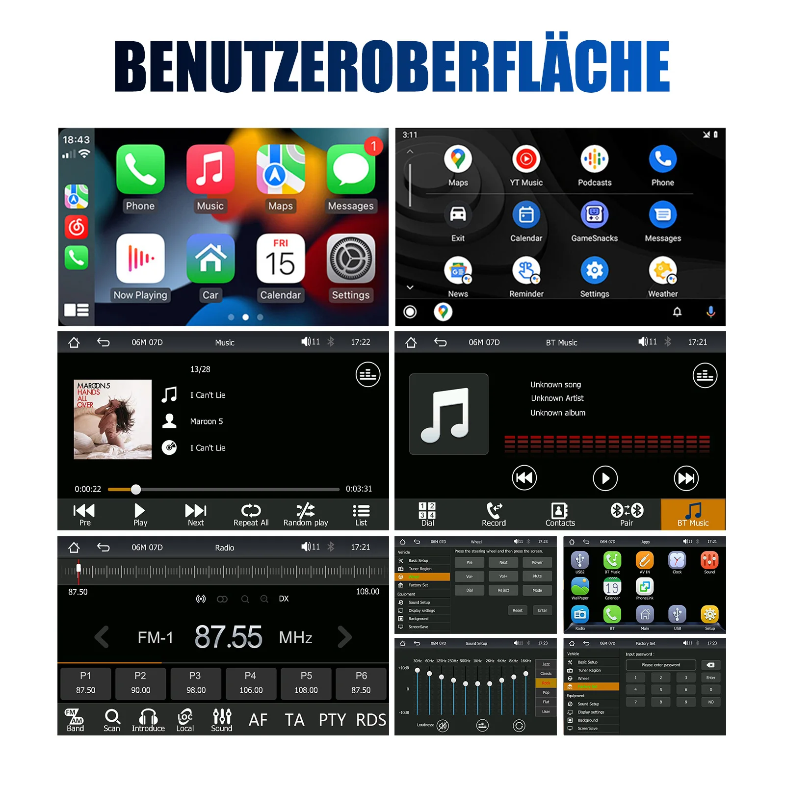 ESSGOO 7-Zoll-Autoradio MP5-Player mit Wince-System, Bluetooth, kabelgebundenem Carplay, Android Auto, AM/FM, SWC, EQ, Mirrorlink und 7-farbiger Beleuchtung – Detail 14