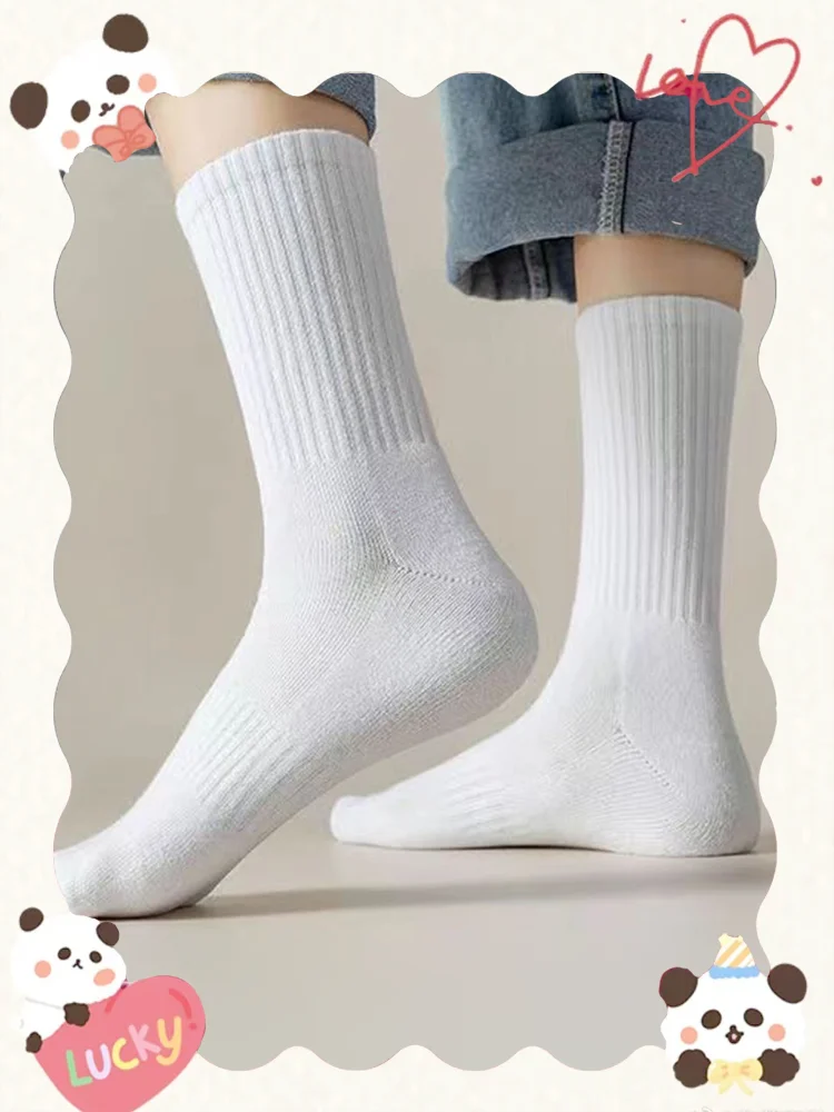 

Japanese Korean High School Girls High Socks Loose Solid Colors Double Needles Knitting Cotton Cute Long Socks Stockings Teenage