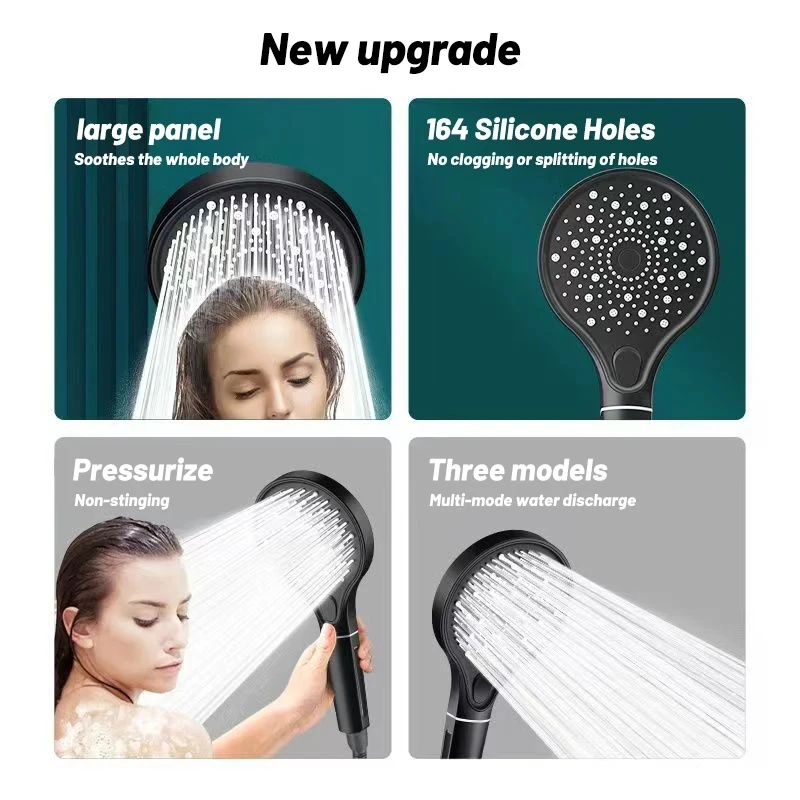 New 3 Modes Shower Head High Pressure with Filters for Hard Water Soft Hair Care Body Handheld Showerhead Bathroom Accessories 4