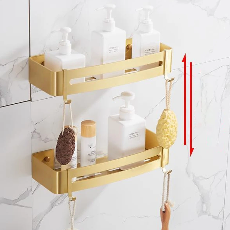 Bathroom Shelf with Hooks Aluminum Rectangle Kitchen Bathroom Shower Gel Soap Shampoo Storage Organizer Rack Holder storage rack shower shelf bathroom storage shelf
