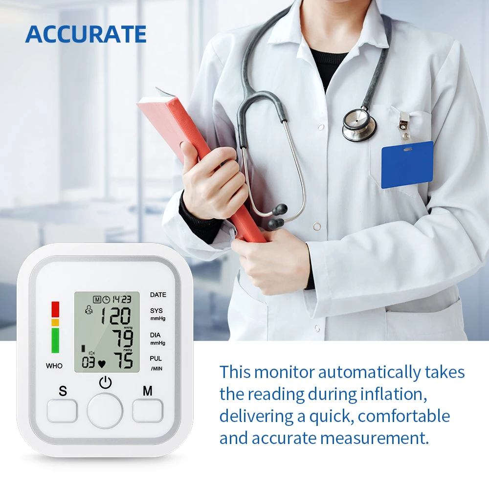 Wondfo Home Health Care Digital Lcd Upper Arm Blood Pressure Monitor Heart Beat Meter Machine Tonometer for Measuring Automatic