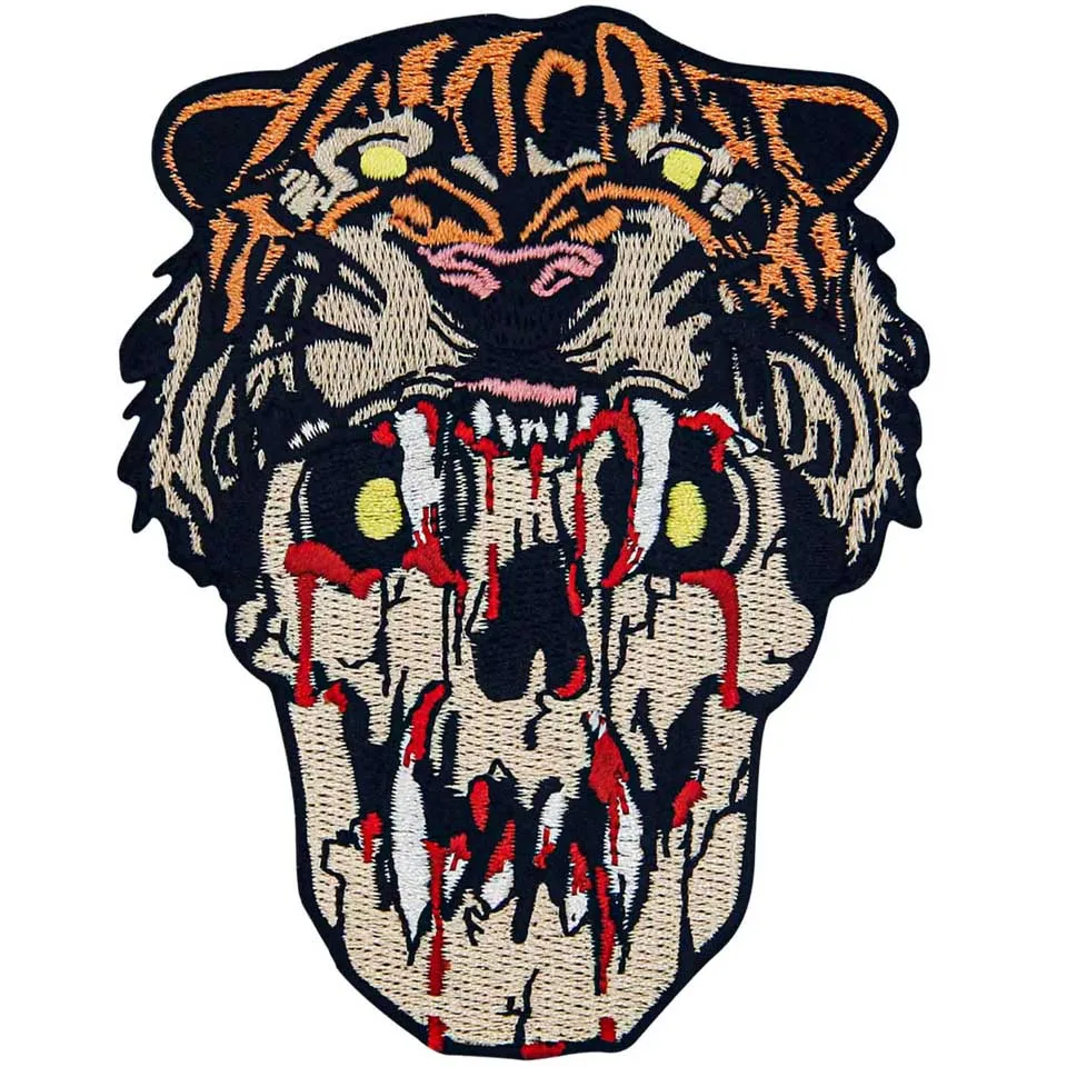 Embird Bloody Skull In The Tiger Mask Applique Ricamata Iron On Patch Sew On Emblem