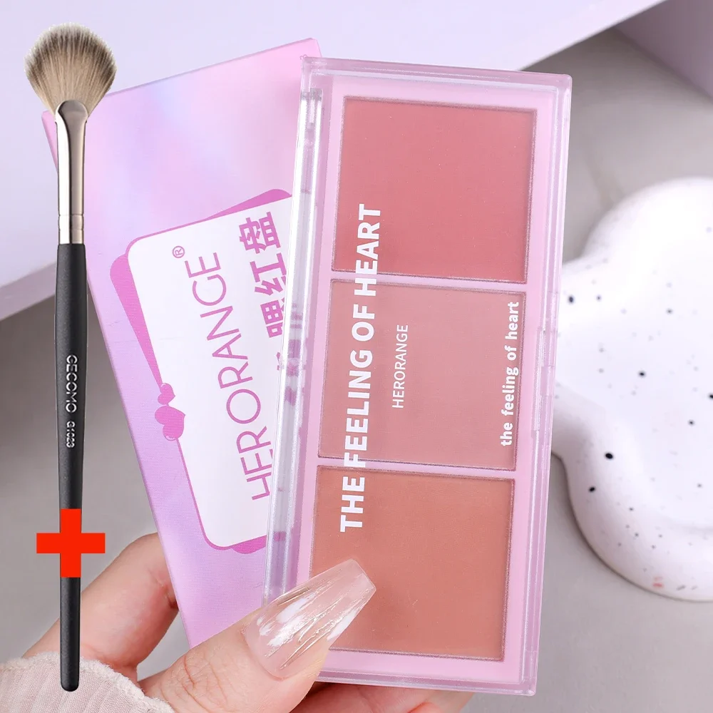 Sweet-colored Blush Plate Pink Brighten Natural Eyeshadow Blusher Powder Peach Long-lasting Face Makeup Blush Palette with Brush 6