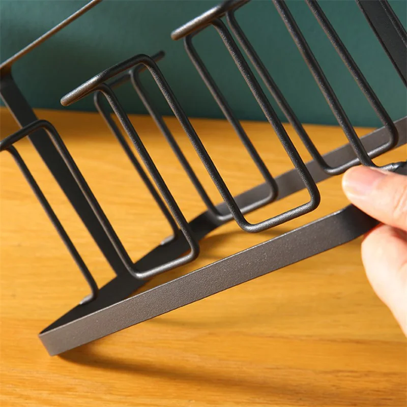Steel Bottle Cup Hanging Drying Rack 6 Hook Organizer Drinking Glass Containers Protective Rubber Ends Hooks