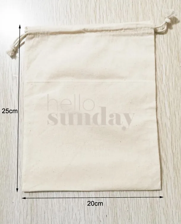 

100 PCS Custom Logo 20*25cm Natural Cotton Bags Drawstring Gift Pouches Printed With Light Brown Logo