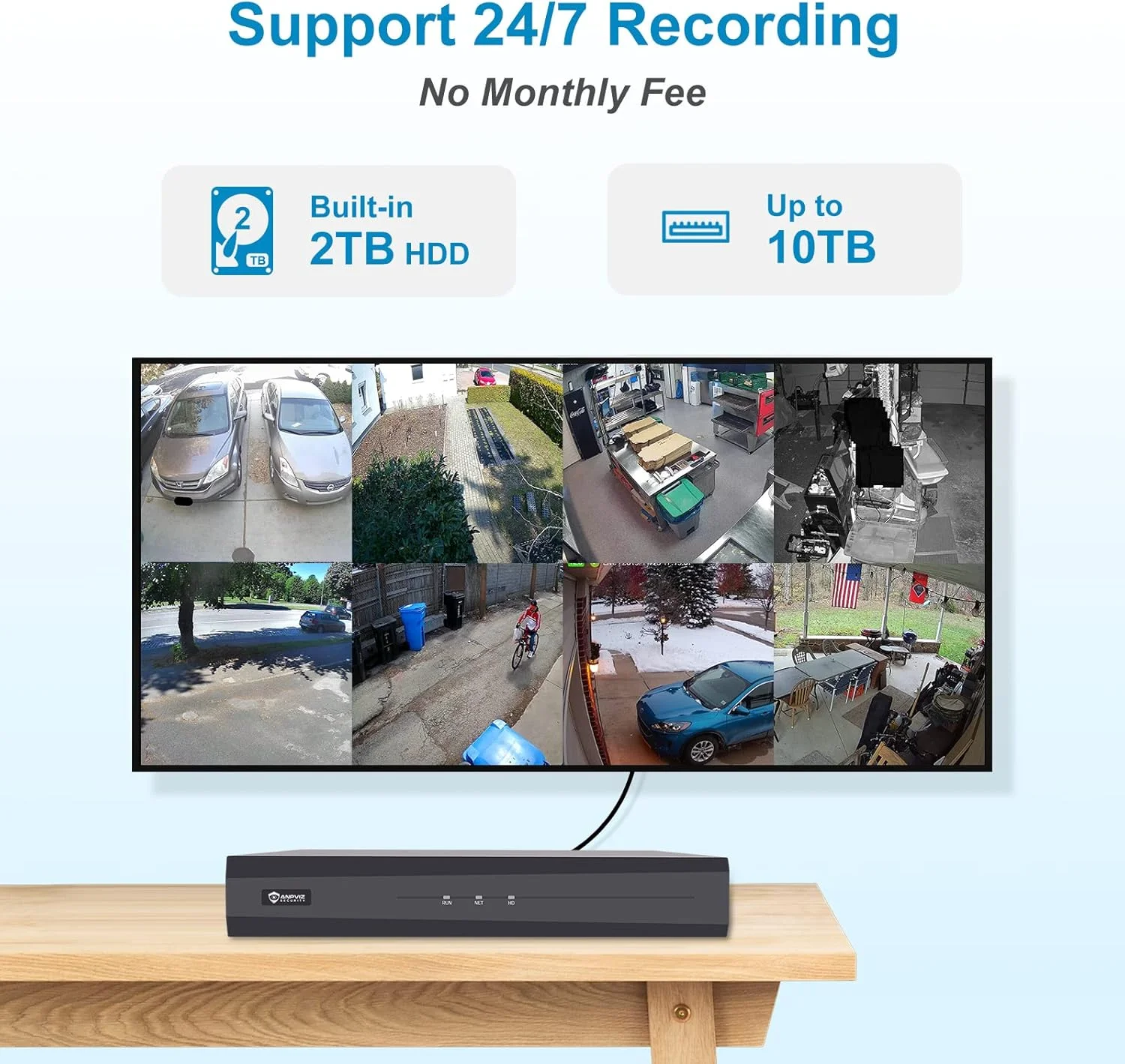 Anpviz 8채널 4K PoE 보안 카메라 시스템 6개 8MP PoE IP 카메라 사람 차량 감지 스마트 듀얼 라이트 8채널 NVR 2TB HDD 포함