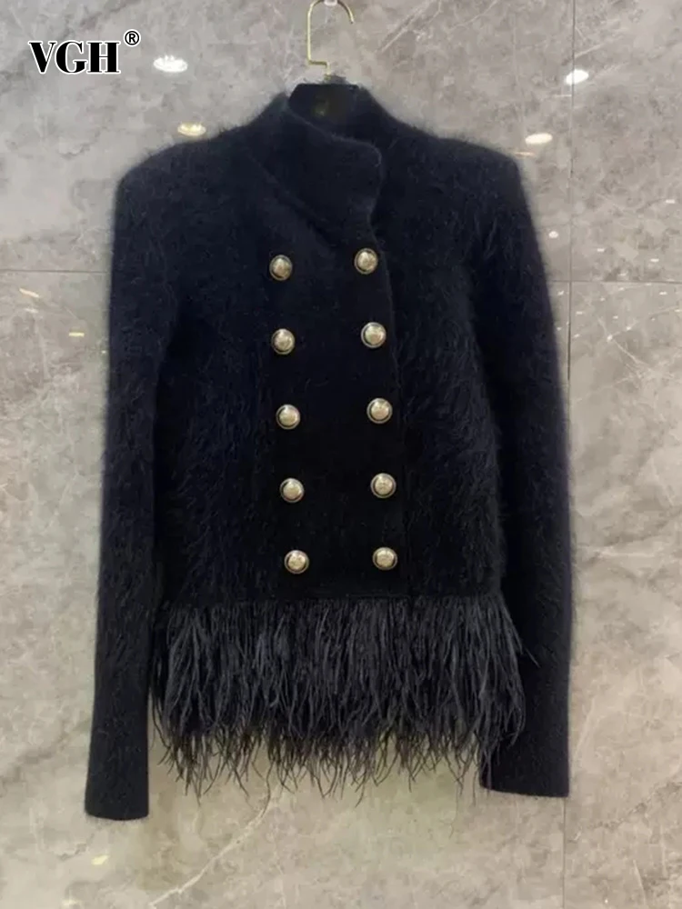 

Женское двубортное пальто VGH, однотонное элегантное пальто с воротником-стойкой и длинным рукавом, комбинированное, в стиле пэчворк