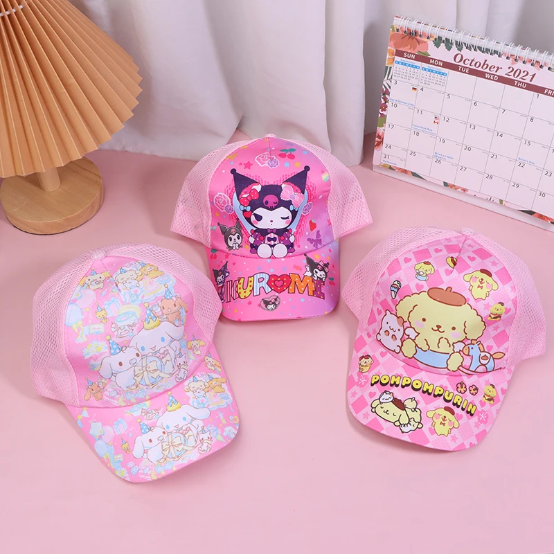 

Kawaii Kuromi Hello Kitty Sanrio бейсболка Студенческая уличная спортивная Солнцезащитная шляпа с принтом дышащая регулируемая детская