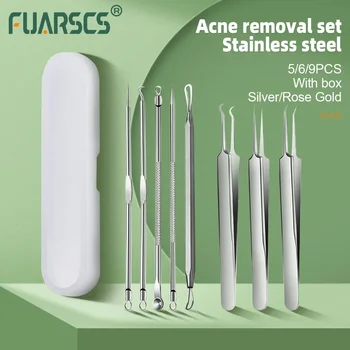 여드름 바늘 세트, 스테인레스 스틸 여드름 블랙헤드, 여성 스킨 케어, 모공 클렌저, 바늘 후크, 얼굴 추출기 청소 도구, 5 개, 6 개, 9 개