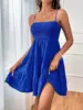 Bohemian Beach Sundress Women Sexy Sleeveless Backless Big Swing Mini Dress Solid Spaghetti Strap Ruffles Dresses Vestidos 1