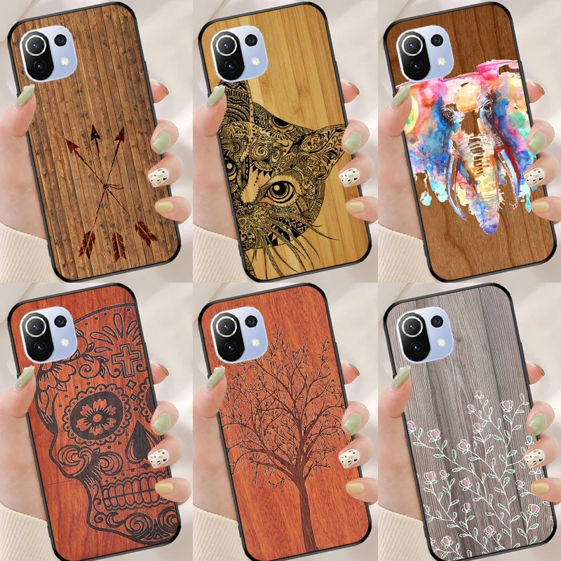 Natural Bamboo Wood Pattern Print For Xiaomi Mi 11 Lite Ultra 9 10 9T 10T 11T Pro Case Poco X3 Pro F3 M3 M4 Pro Back Cover