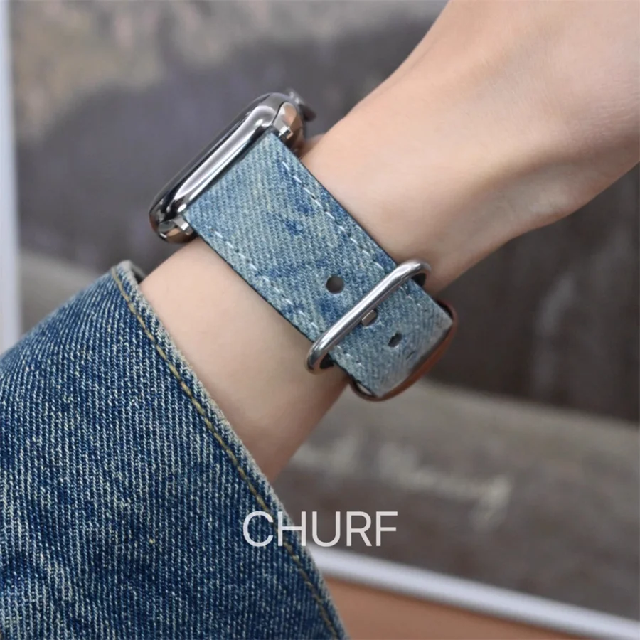 Apple Watch 스트랩과 호환되는 새로운 타이 염색 데님 스트랩 49mm 45mm 44mm 42mm Apple W와 호환되는 여성용 교체 스트랩