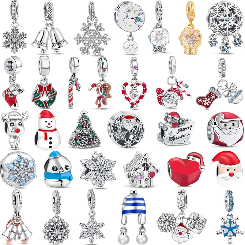 

New 100% 925 Sterling Silver Snowflake Gingerbread Man Santa Claus Snowman Charms Christmas Beads Fit Original Pandora Bracelets