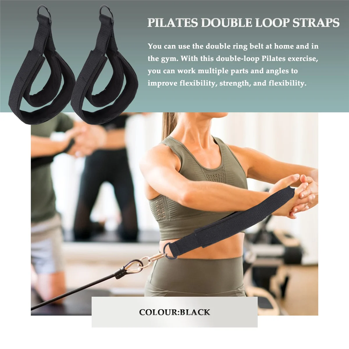 2PCS Pilates Double Loop Straps,Feet Fitness Equipment Straps, Yoga Pilates Double Loop Straps Padded D-Ring Ankle Strap