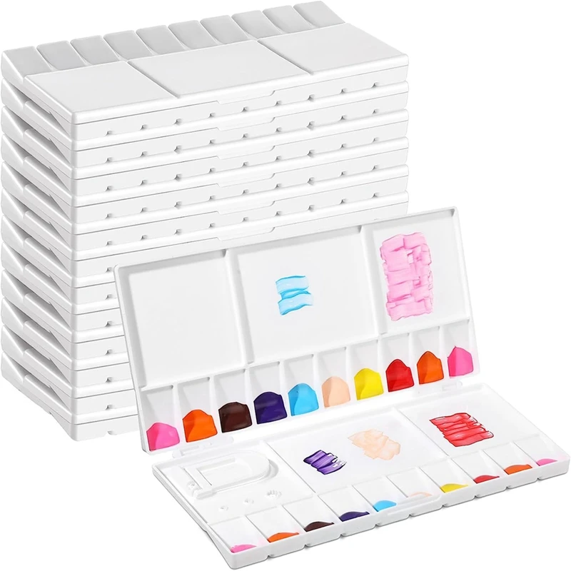 12-piece-paint-palette-folding-painting-tray-white-with-20-wells-5-mixing-areas-watercolor-painting-palette-for-travel-painting