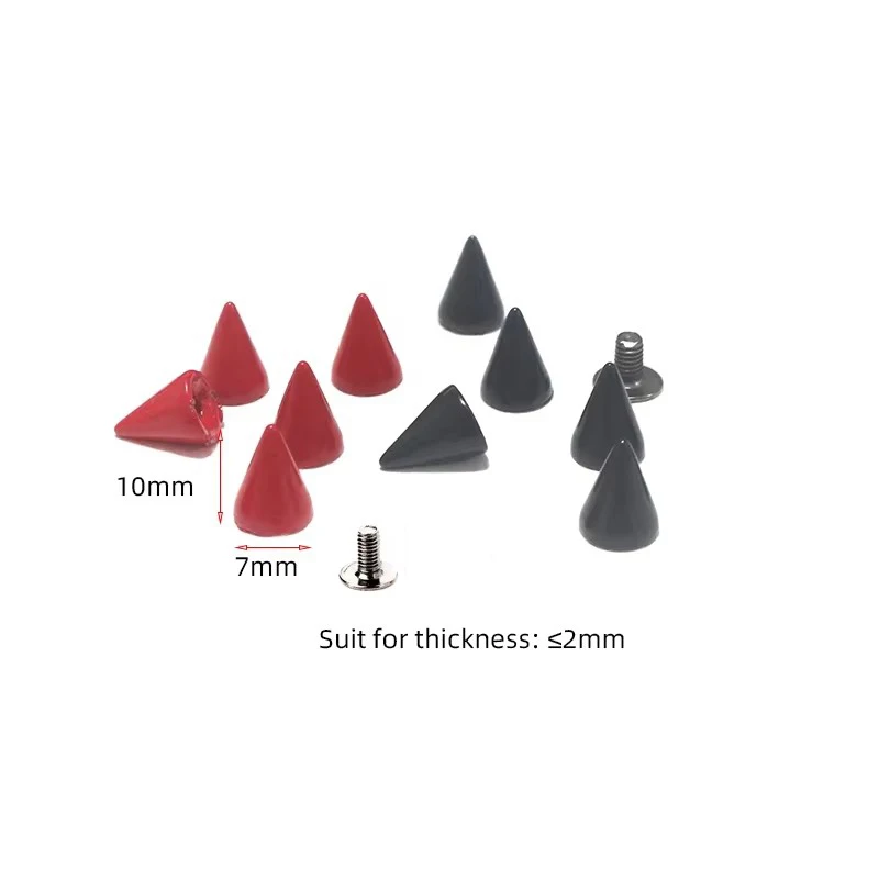 100 Sätze 7x10mm lackierte Punk Spike Kegel Flecken Metall Nieten Spikes Leder Handwerk Niet Kleider taschen Gürtel Haustier Halsbänder – Detail 1