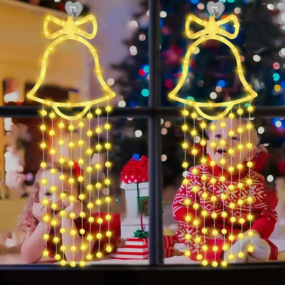 Christmas Window Hangable Lights Christmas Bell Curtains Lights Hangable Christmas Window Lights Decorations With 8 Modes