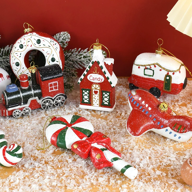 

Christmas Tree Decoration Pendant Gingerbread Man Plastic Lollipop Snowman Train Hanging Ornaments for Home Party New Year Gifts