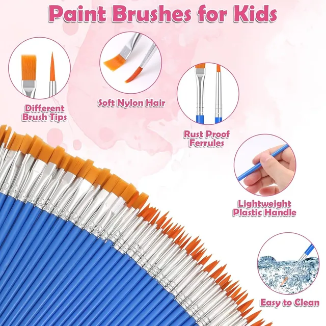 20-200 pezzi set di pennelli per pittura pennello per capelli in nylon piatto rotondo artistico per acquerello acrilico ad olio per bambini/artisti/ principianti/studenti 3