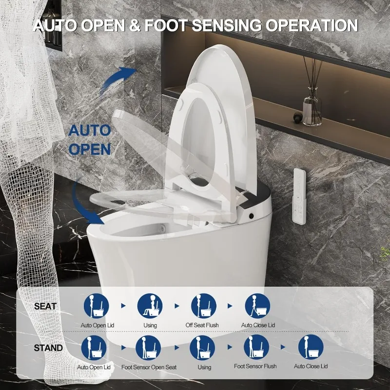 Smart Toilet with Bidet Built in, Built in Tank with Powerful Flush, Auto Open/Close Lid, Foot Sensor Operation 3