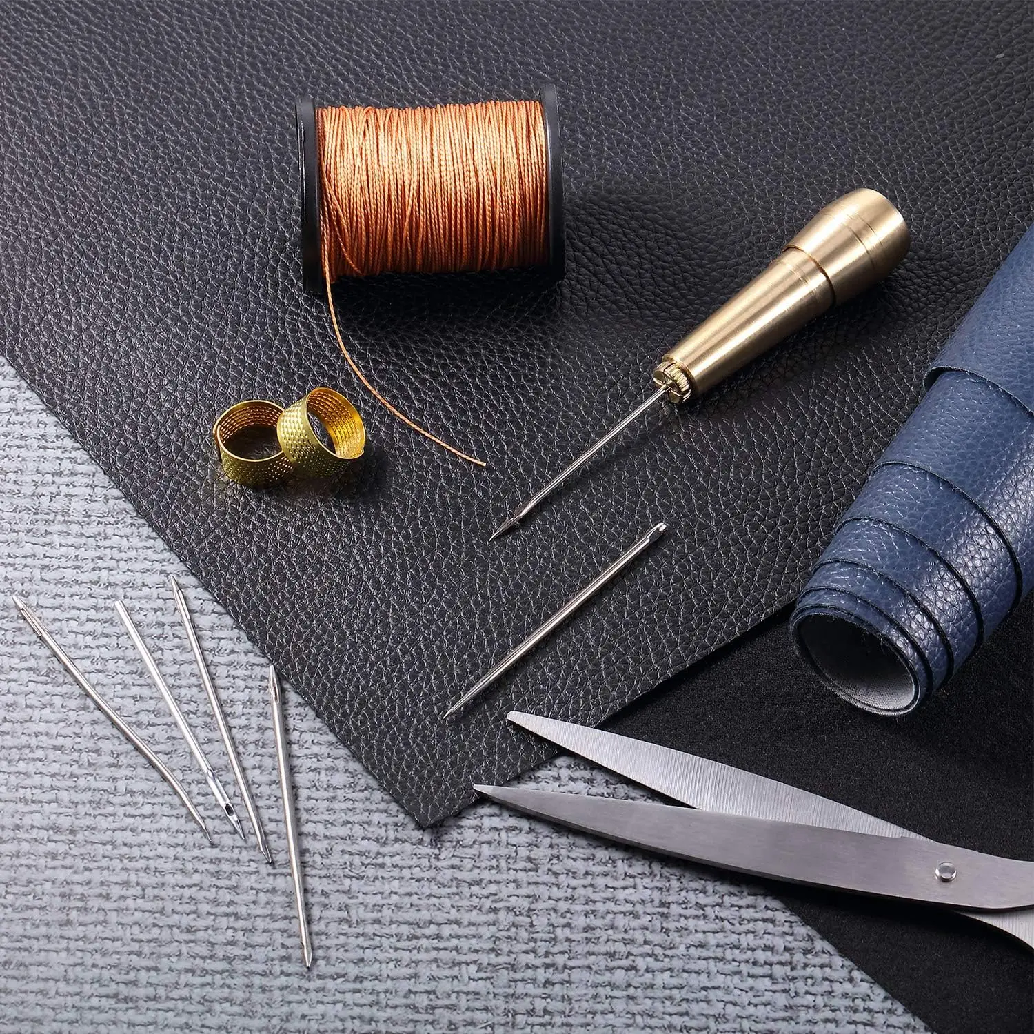 Leather Sewing Needles 11 Pieces Handmade Leather Sewing Tools Shoes Leather Repairs 6 Copper Handle Canvas Sewing Tapered Needles